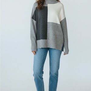 Nado Colorblock Gray Sweater – Size Large | Soft Knit Turtleneck Pullover